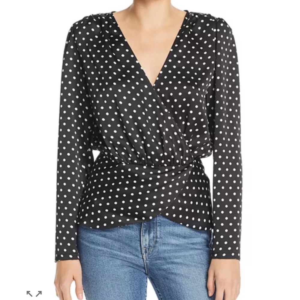 Ronny Kobo Womens Polka Dot Print V-Neck peplum Detail Blouse black Size S